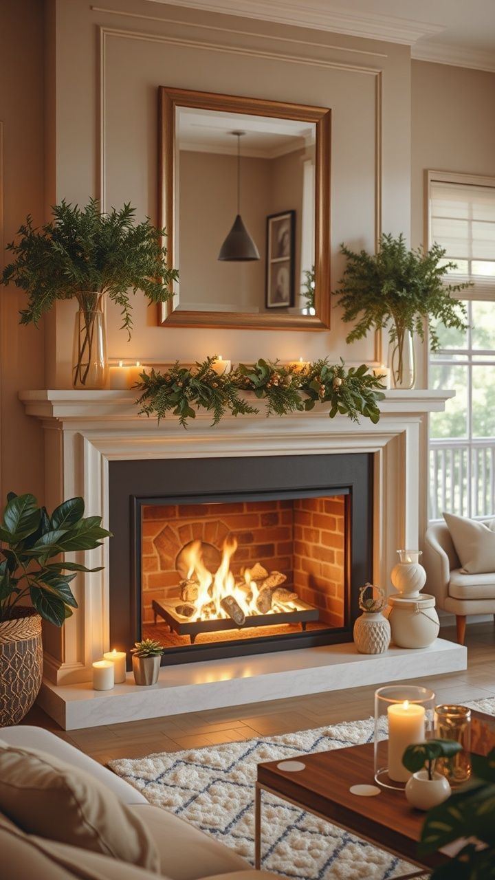Bright living room with a cleaned, well-maintained gas fireplace
